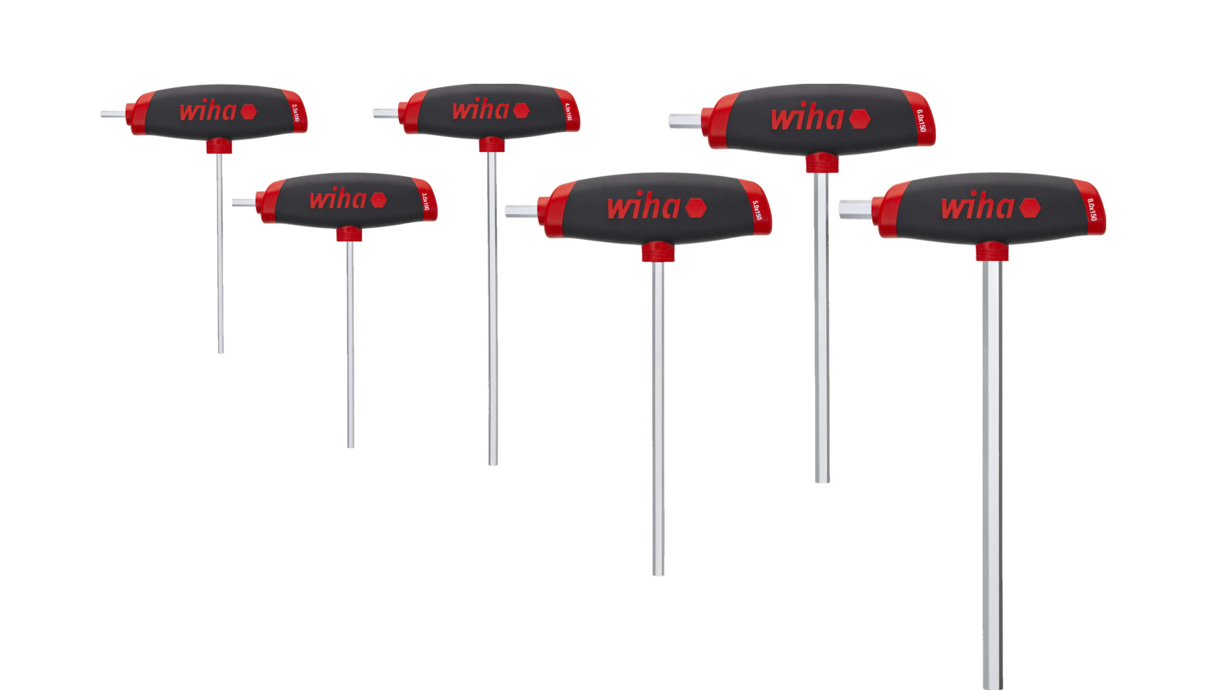 Wiha Sats med insexnycklar med t-handtag ComfortGrip sexkant 6 delar med sidokraftuttag, mattförkromade (45620)
