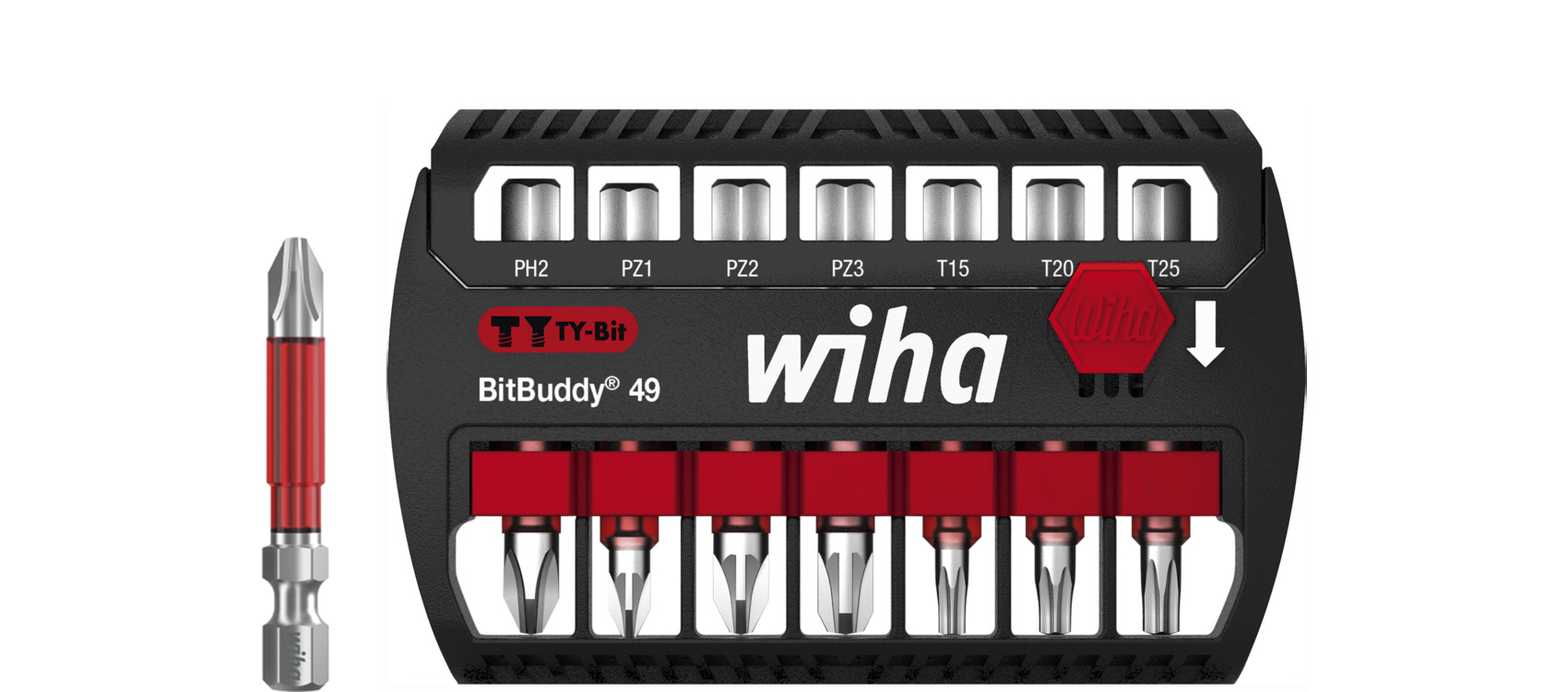 Wiha Bitssats BitBuddy® TY-bits 49 mm Phillips, Pozidriv, TORX® 7 delar 1/4